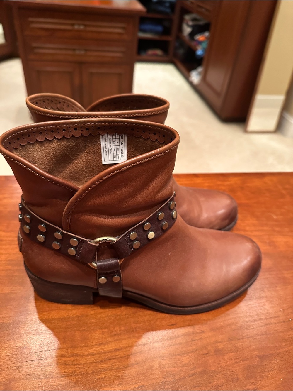 Ugg Brown Studded Leather Ankle Boots